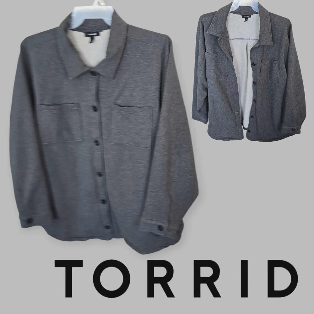 Torrid Gray Fleece Longsleeve Shacket Button Up Jacket Casual Womens Plus 4X
